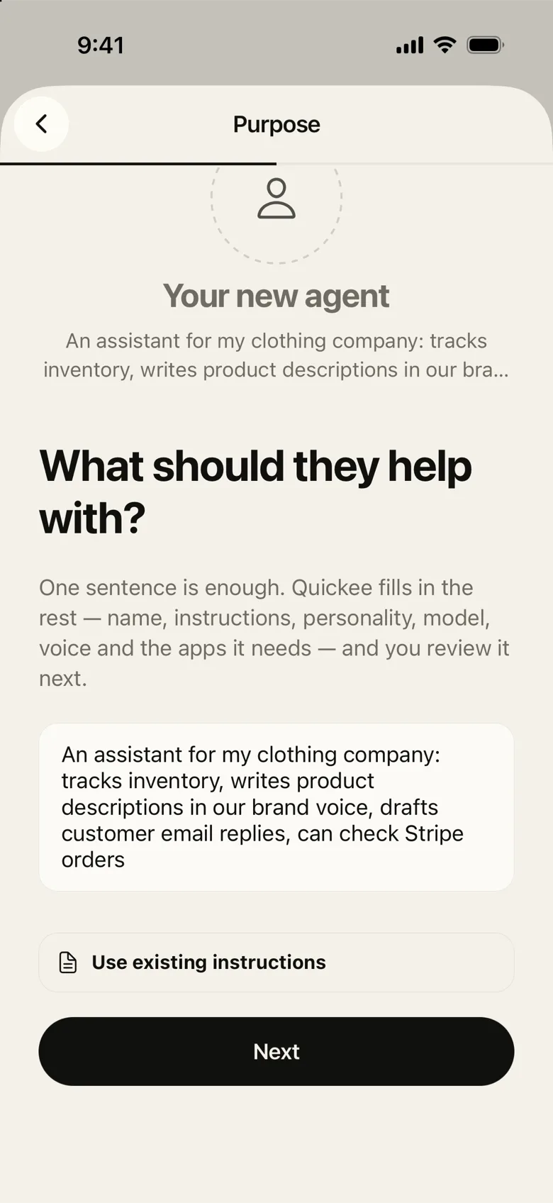Step one: describe the agent in one sentence