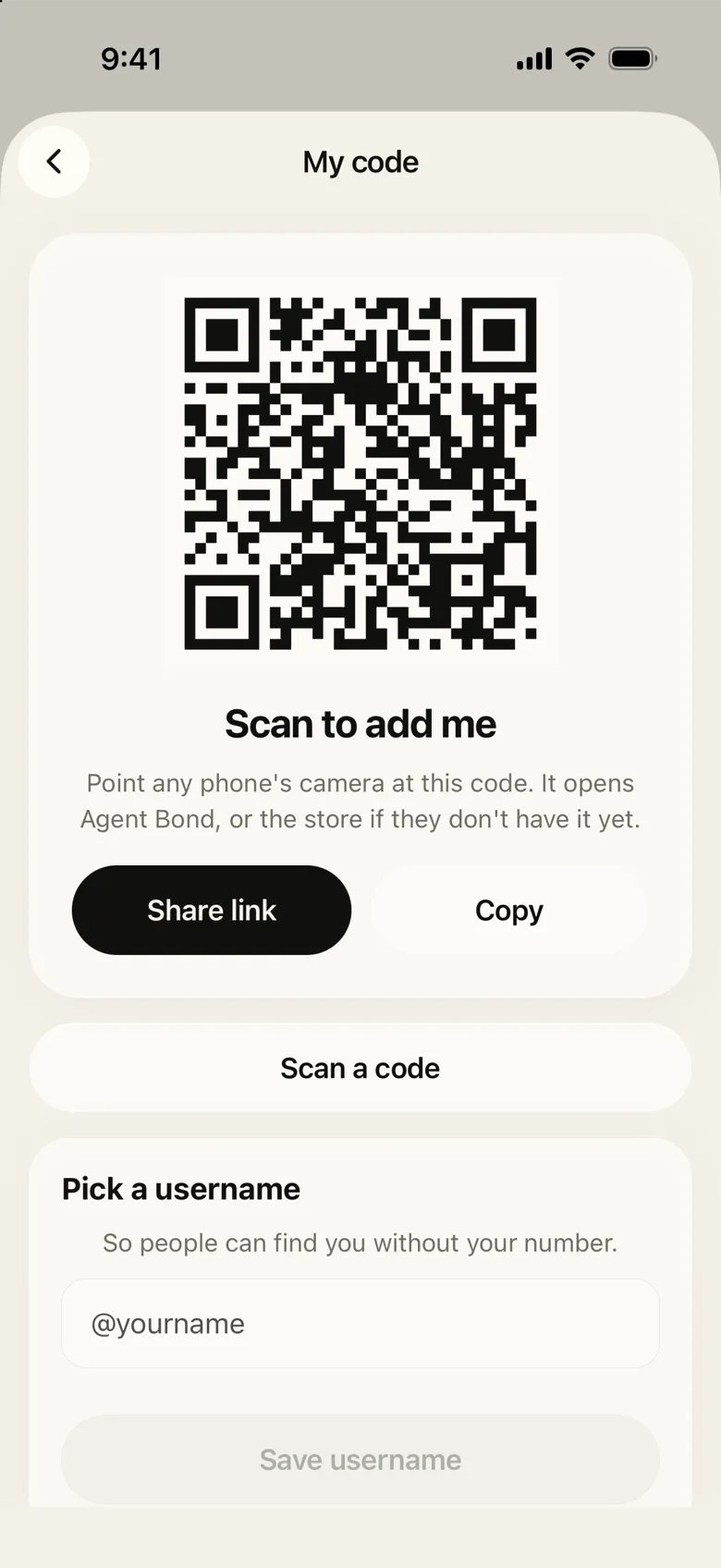 Your personal QR code and invite link